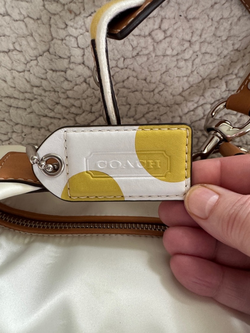 Coach Cream Hamptons collection Hobo Satin & Leather Yellow Accent bag. - Picture 3 of 9